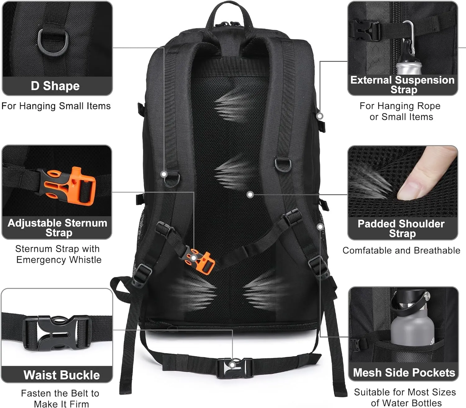 Hiking Backpack, 30L/40L/50L Expandable Hiking Backpack for Men and Women, Travel Backpack Flight Approved