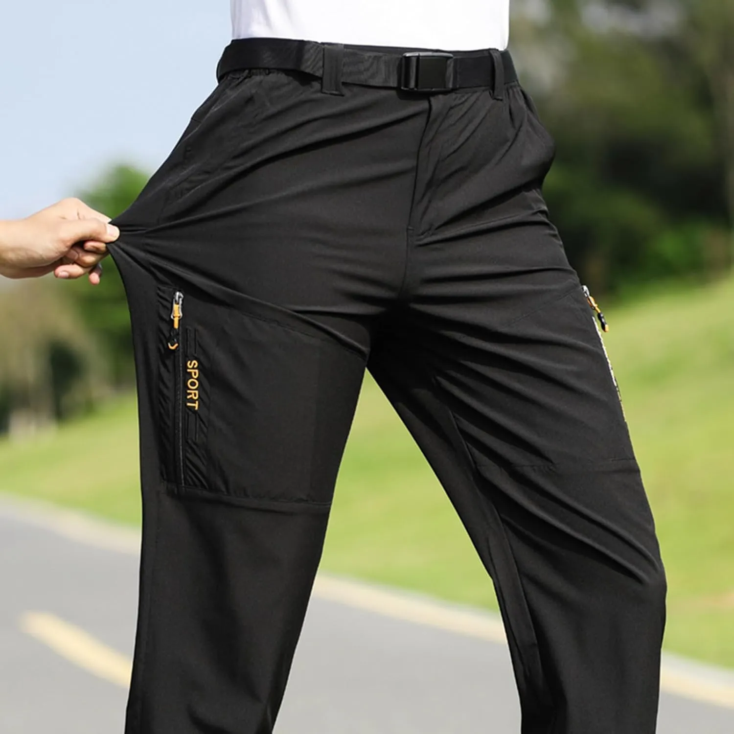 Hiking Pants Men with Belt 5 Pockets Waterproof Lightweight Quick Dry Travel Fishing Workout Outdoor Pant Active Wear