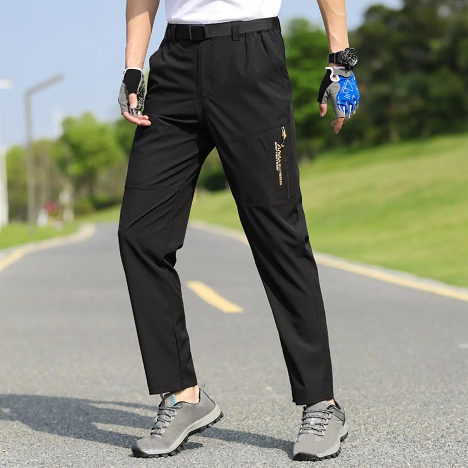 Hiking Pants Men with Belt 5 Pockets Waterproof Lightweight Quick Dry Travel Fishing Workout Outdoor Pant Active Wear
