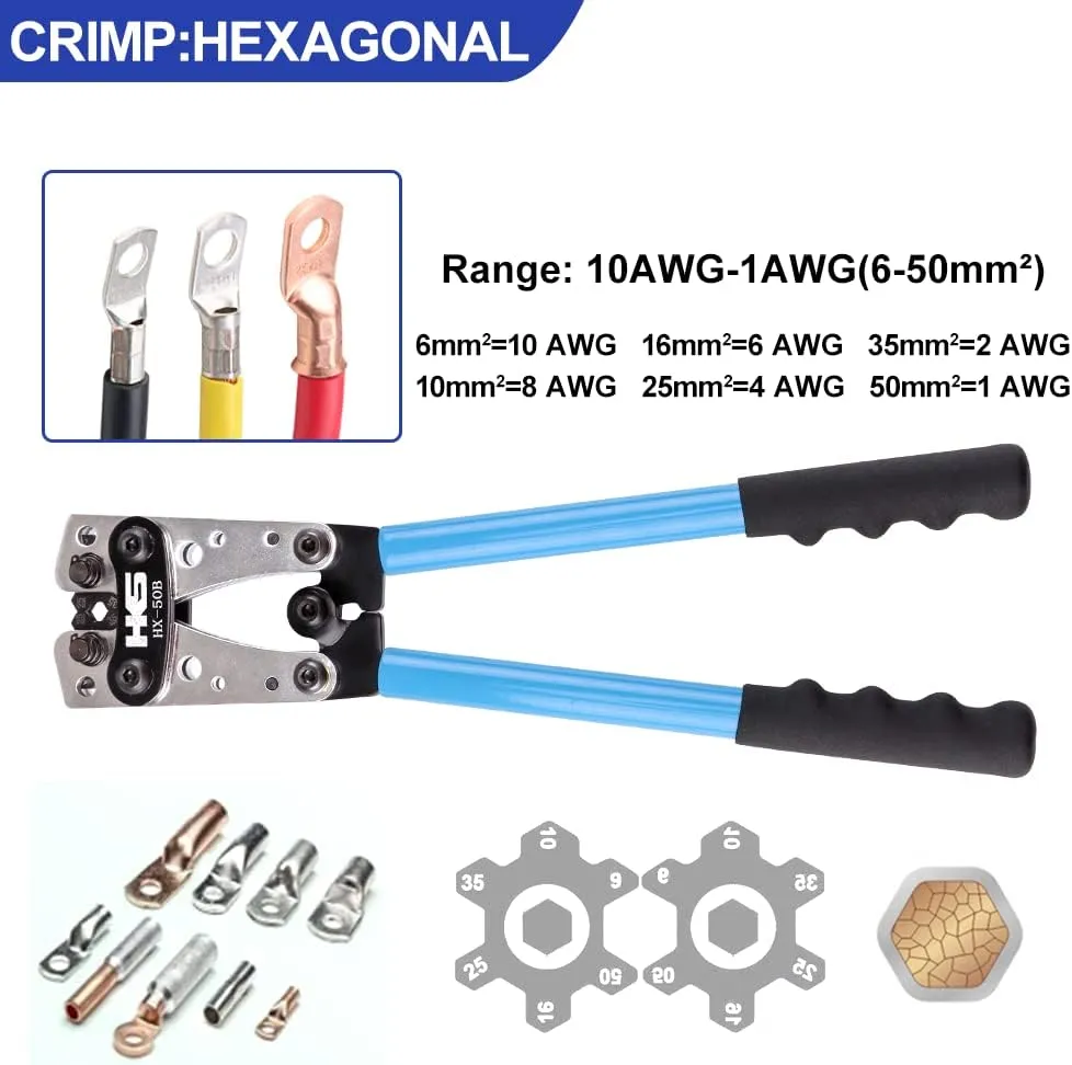 HKS Battery Cable Lug Crimping Tool 10-1 AWG with 20 Pcs Copper Ring Terminals & 20 Pcs 3:1 Ratio Adhesive Lined Heat Shrink Tubings - Marine Grade Shrink Wrap