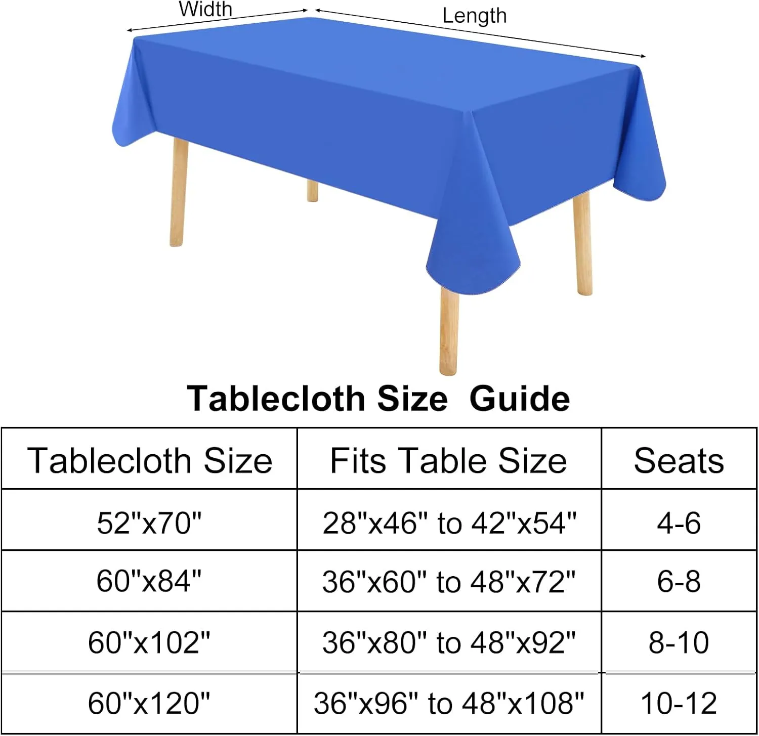 homing 2 Pack Rectangle Vinyl Tablecloth, Waterproof Spillproof Plastic Flannel Backed Table Cloth, Wipe Clean Table Cover for Dining, Buffet Parties and Camping (Blue, 60" x 84")