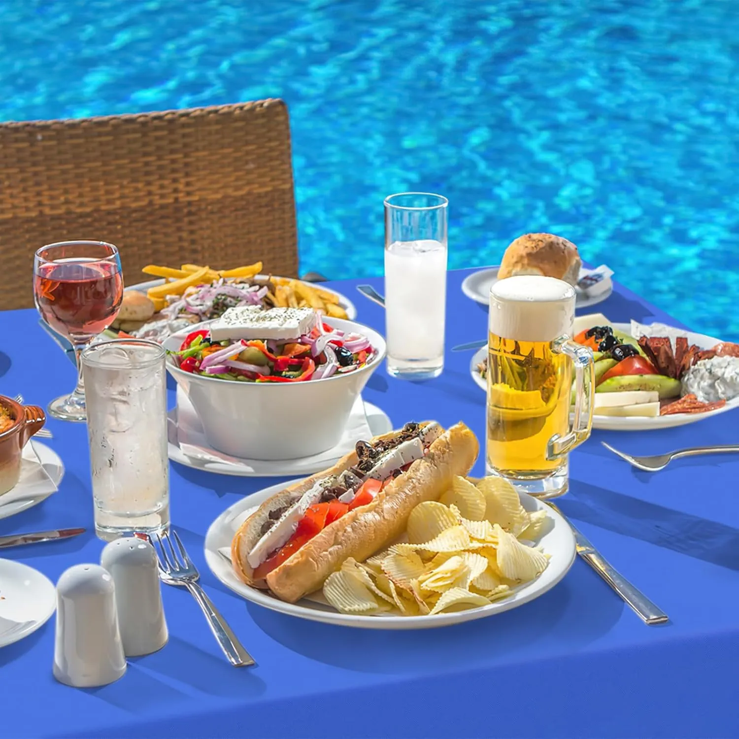 homing 2 Pack Rectangle Vinyl Tablecloth, Waterproof Spillproof Plastic Flannel Backed Table Cloth, Wipe Clean Table Cover for Dining, Buffet Parties and Camping (Blue, 60" x 84")