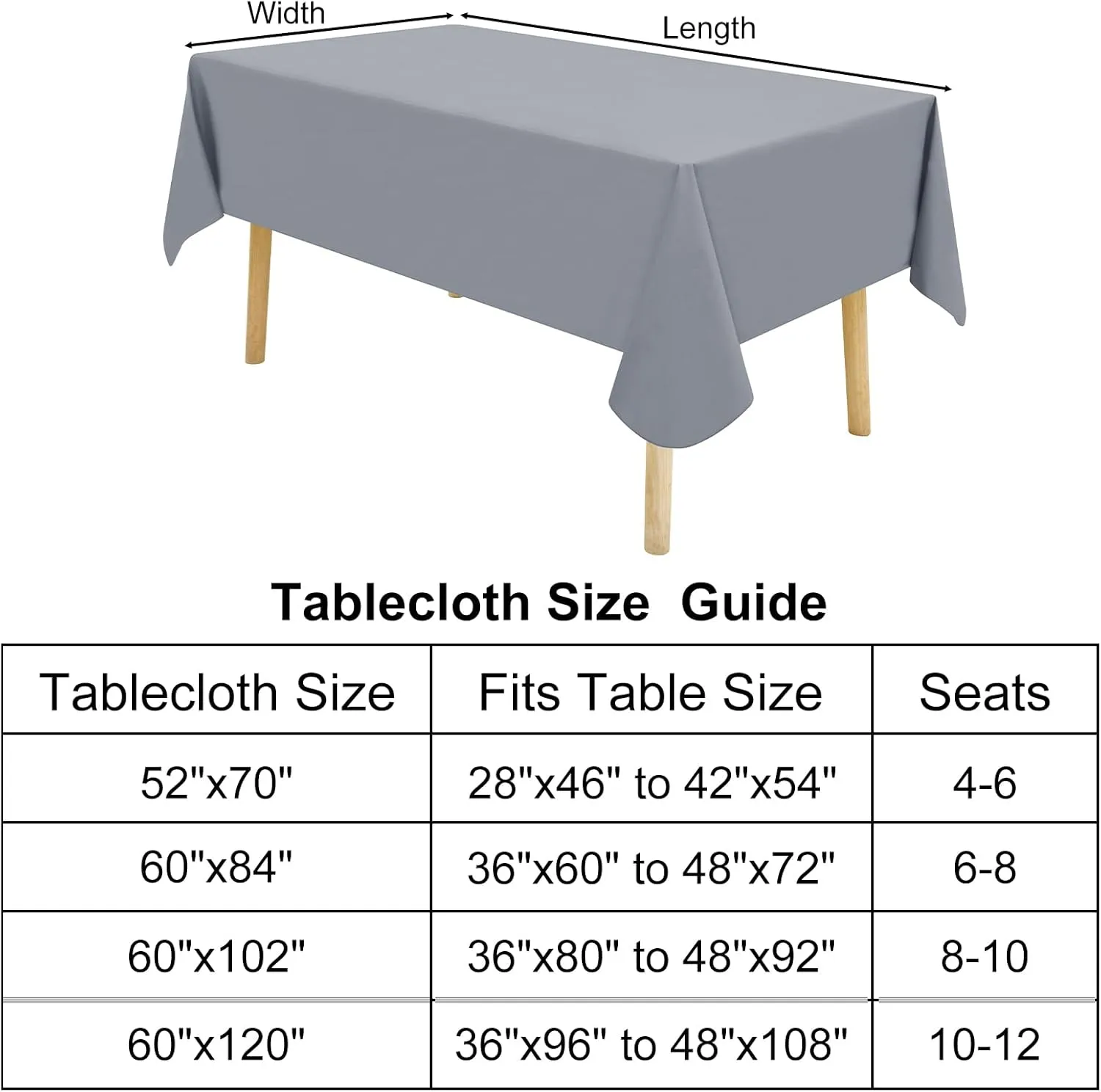 homing 2 Pack Rectangle Vinyl Tablecloth, Waterproof Spillproof Plastic Flannel Backed Table Cloth, Wipe Clean Table Cover for Dining Table, Buffet Parties and Camping (Grey, 60" x 84")