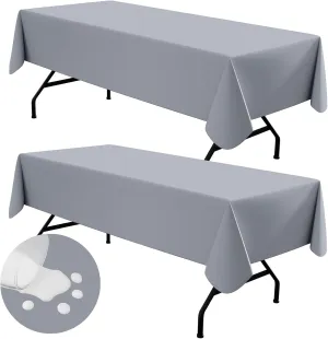 homing 2 Pack Rectangle Vinyl Tablecloth, Waterproof Spillproof Plastic Flannel Backed Table Cloth, Wipe Clean Table Cover for Dining Table, Buffet Parties and Camping (Grey, 60" x 84")
