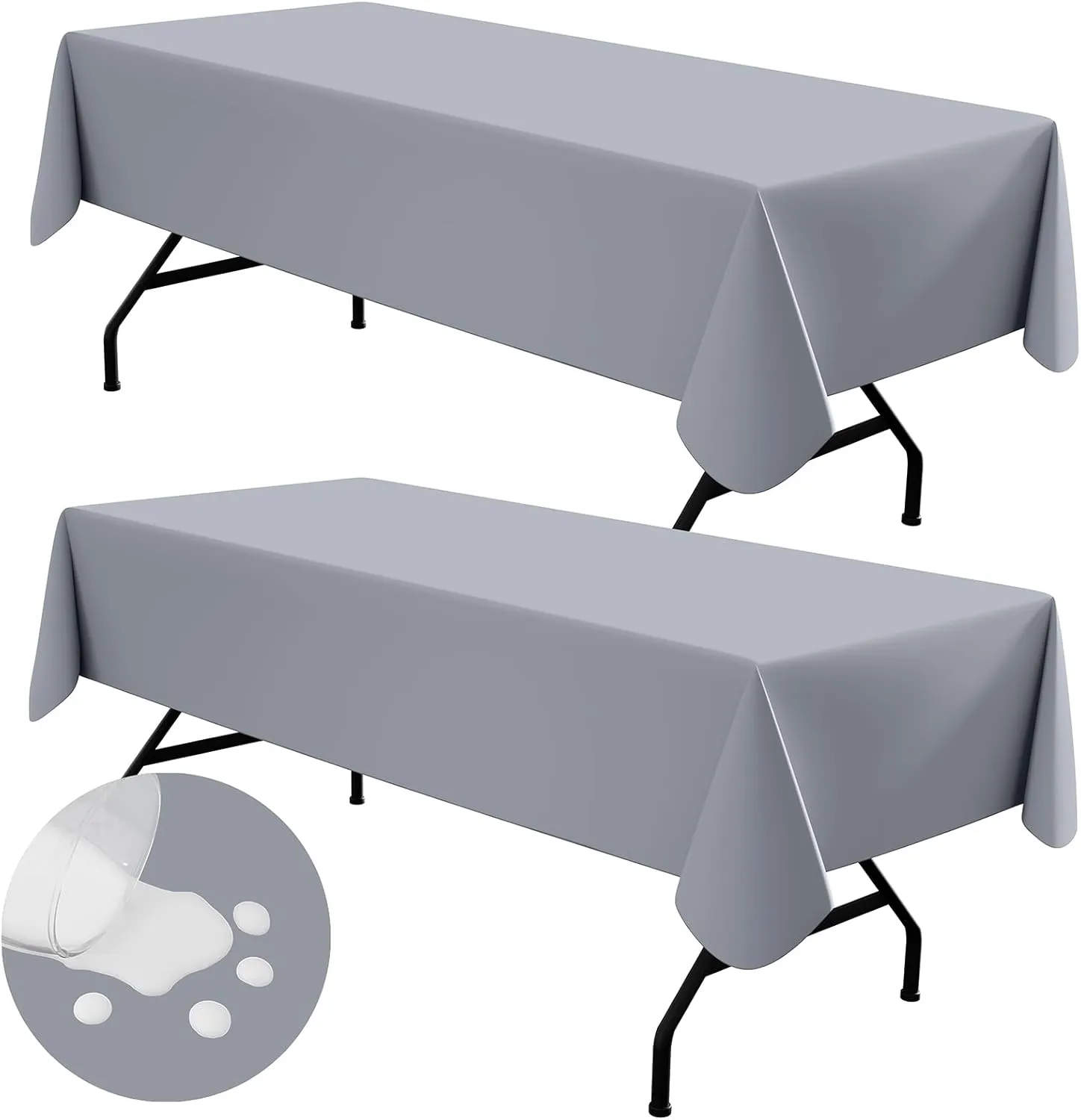 homing 2 Pack Rectangle Vinyl Tablecloth, Waterproof Spillproof Plastic Flannel Backed Table Cloth, Wipe Clean Table Cover for Dining Table, Buffet Parties and Camping (Grey, 60" x 84")