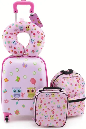 HONEY JOY Kids Luggage Set, 16 Inch Owl Toddler Luggage, Lunch Bag, Neck Pillow, Luggage Tag, Airplane Approved, 5 Piece Spinner Travel Luggage for Boys Girls (Owl)