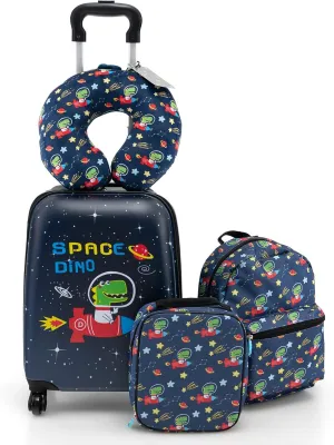 HONEY JOY Kids Luggage Set, 16 Inch Rocket Toddler Luggage, Neck Pillow, Airplane Approved, 5 Piece Spinner Travel Luggage for Boys Girls (Rocket)