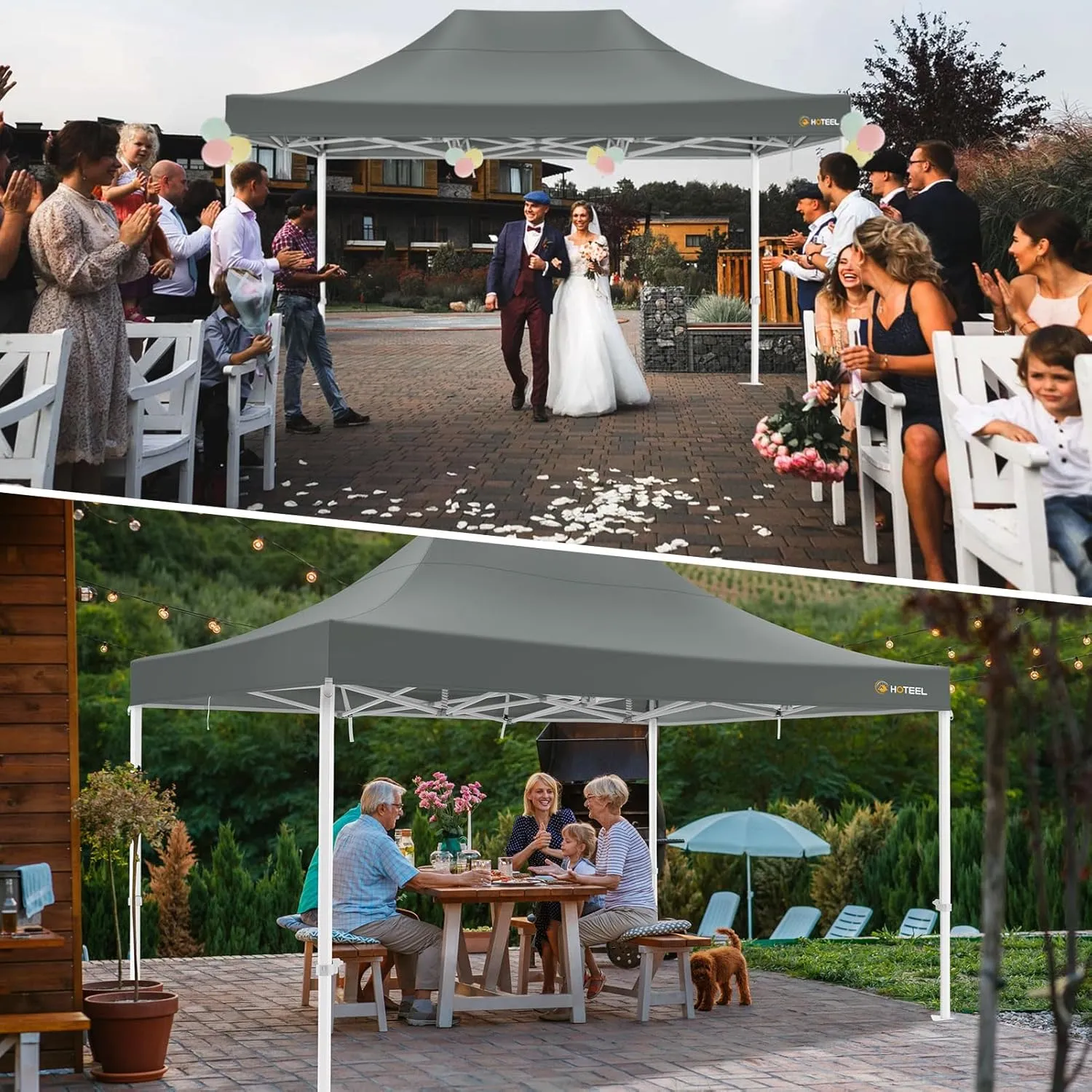 HOTEEL 10x15 Heavy Duty Pop Up Canopy Tent for Parties Event Wedding Commercial Instant Canopy Portable Shelter Folding with Roller Bag, Waterproof UV Resistant, Upgraded Thick Hexagonal Legs, Gray