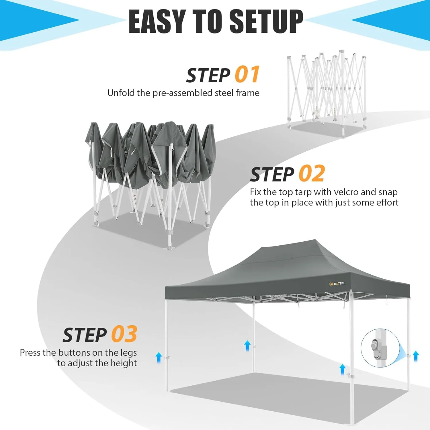 HOTEEL 10x15 Heavy Duty Pop Up Canopy Tent for Parties Event Wedding Commercial Instant Canopy Portable Shelter Folding with Roller Bag, Waterproof UV Resistant, Upgraded Thick Hexagonal Legs, Gray