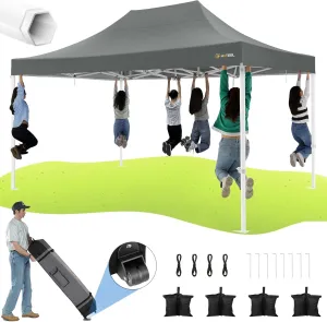 HOTEEL 10x15 Heavy Duty Pop Up Canopy Tent for Parties Event Wedding Commercial Instant Canopy Portable Shelter Folding with Roller Bag, Waterproof UV Resistant, Upgraded Thick Hexagonal Legs, Gray