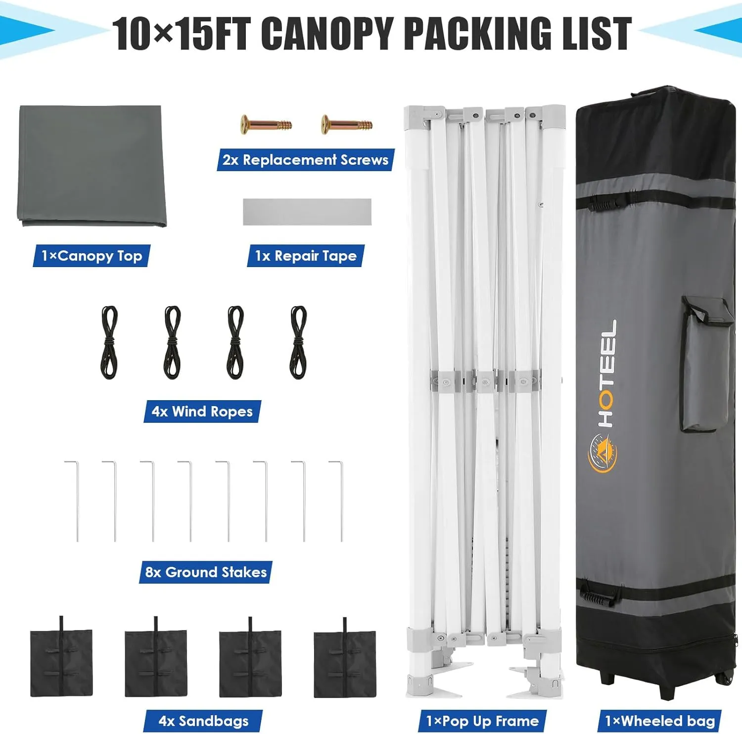 HOTEEL 10x15 Heavy Duty Pop Up Canopy Tent for Parties Event Wedding Commercial Instant Canopy Portable Shelter Folding with Roller Bag, Waterproof UV Resistant, Upgraded Thick Hexagonal Legs, Gray