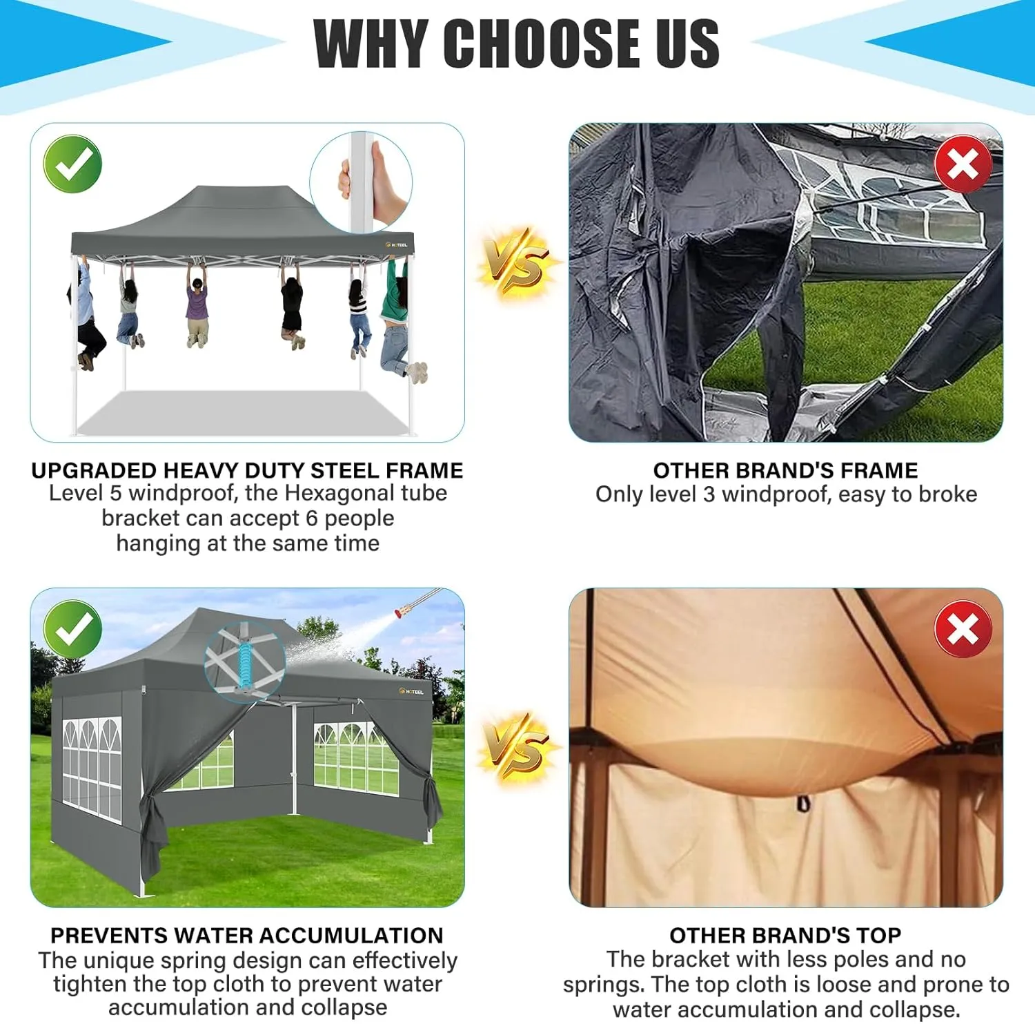 HOTEEL 10x15 Heavy Duty Pop Up Canopy Tent for Parties Event Wedding Commercial Instant Canopy Portable Shelter Folding with Roller Bag, Waterproof UV Resistant, Upgraded Thick Hexagonal Legs, Gray