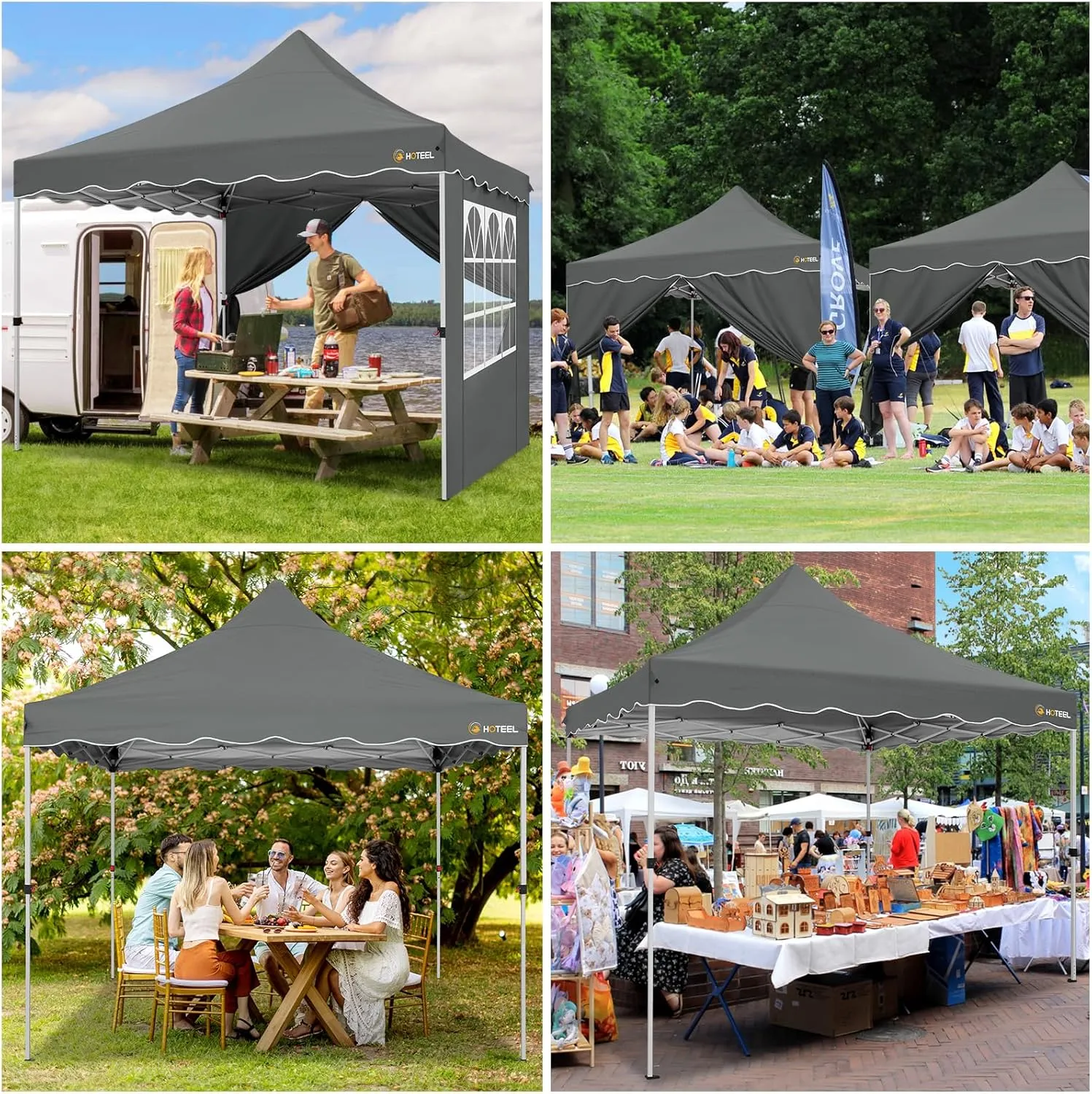 HOTEEL Canopy Tent 10x10 Pop Up Canopy with 4 Removable Sidewalls, Sandbags, Stakes & Ropes, UPF 50  Easy Setup Canopy Tent Waterproof Outdoor Instant Portable Shelter for Party, Events, Vendor, Gray
