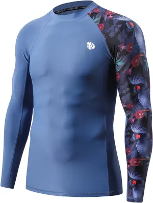 HUGE SPORTS Men's Rash Guard Long Sleeves UPF 50  UV Sun Protection Quick Drying Splice Compression Swim Shirts
