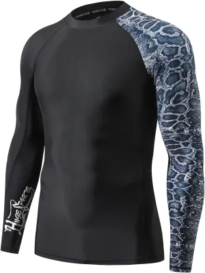 HUGE SPORTS Men's Rash Guard Long Sleeves UPF 50  UV Sun Protection Quick Drying Splice Compression Swim Shirts