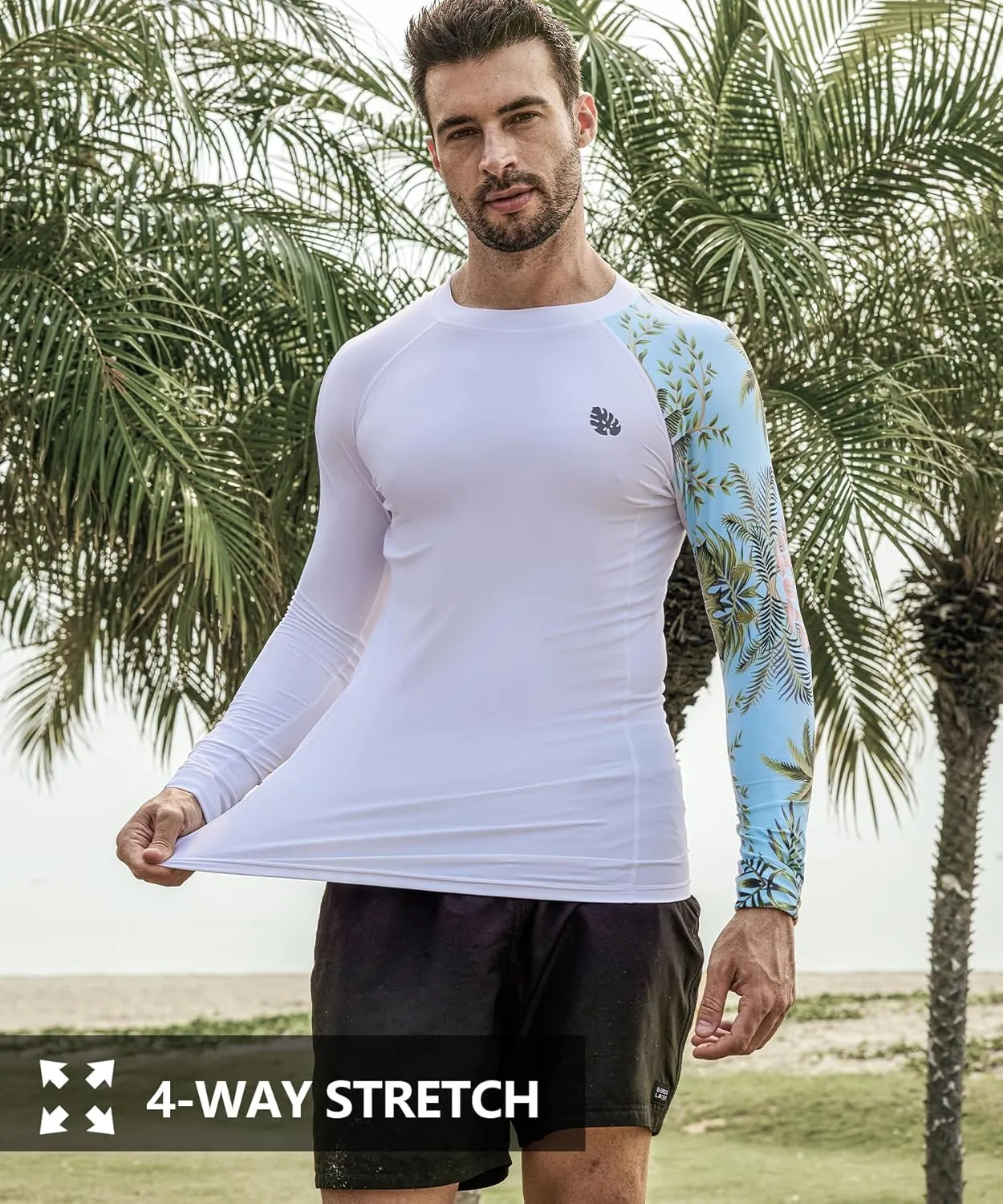 HUGE SPORTS Men's Rash Guard Long Sleeves UPF 50  UV Sun Protection Quick Drying Splice Compression Swim Shirts