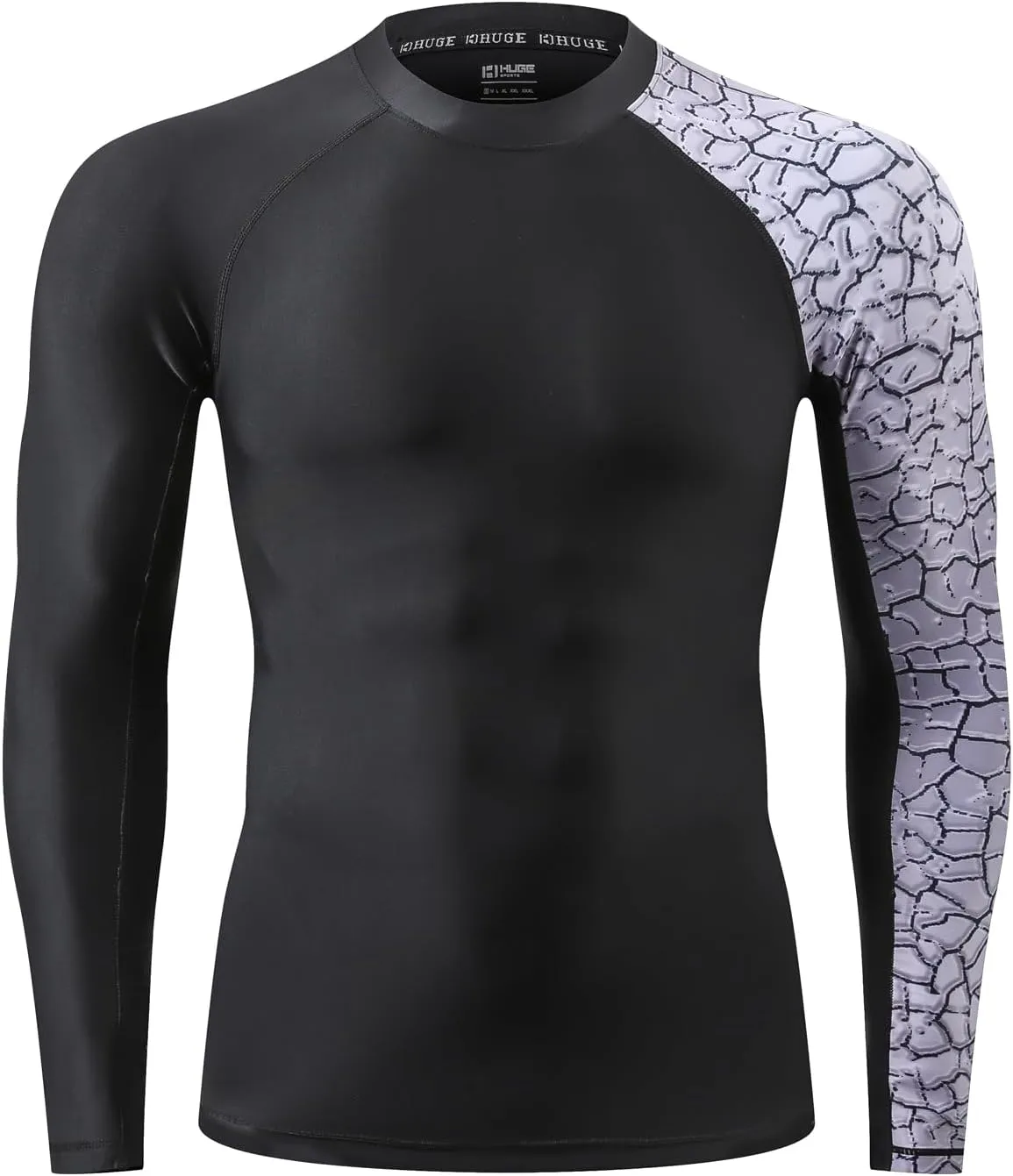 HUGE SPORTS Men's Rash Guard Long Sleeves UPF 50  UV Sun Protection Quick Drying Splice Compression Swim Shirts