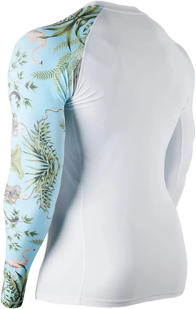 HUGE SPORTS Men's Rash Guard Long Sleeves UPF 50  UV Sun Protection Quick Drying Splice Compression Swim Shirts