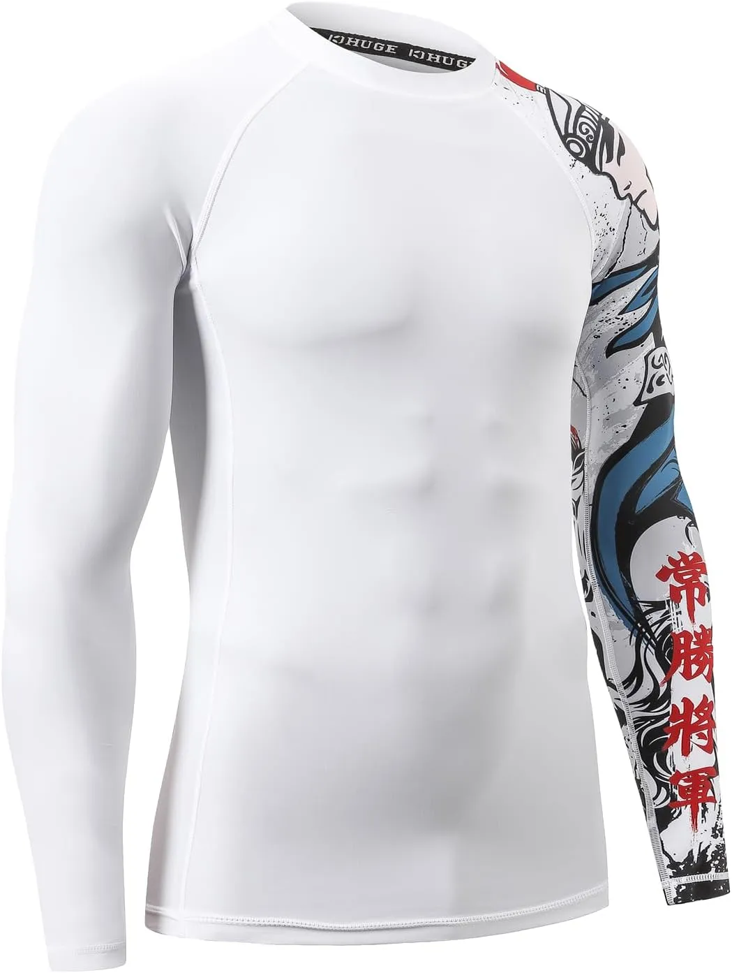 HUGE SPORTS Men's Rash Guard Long Sleeves UPF 50  UV Sun Protection Quick Drying Splice Compression Swim Shirts
