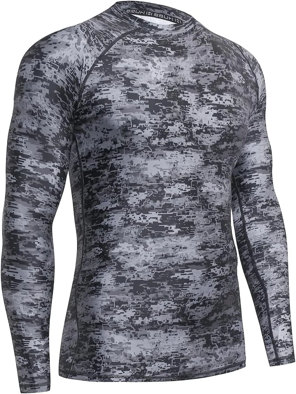 HUGE SPORTS Men's Rash Guard Long Sleeves UPF 50  UV Sun Protection Quick Drying Splice Compression Swim Shirts