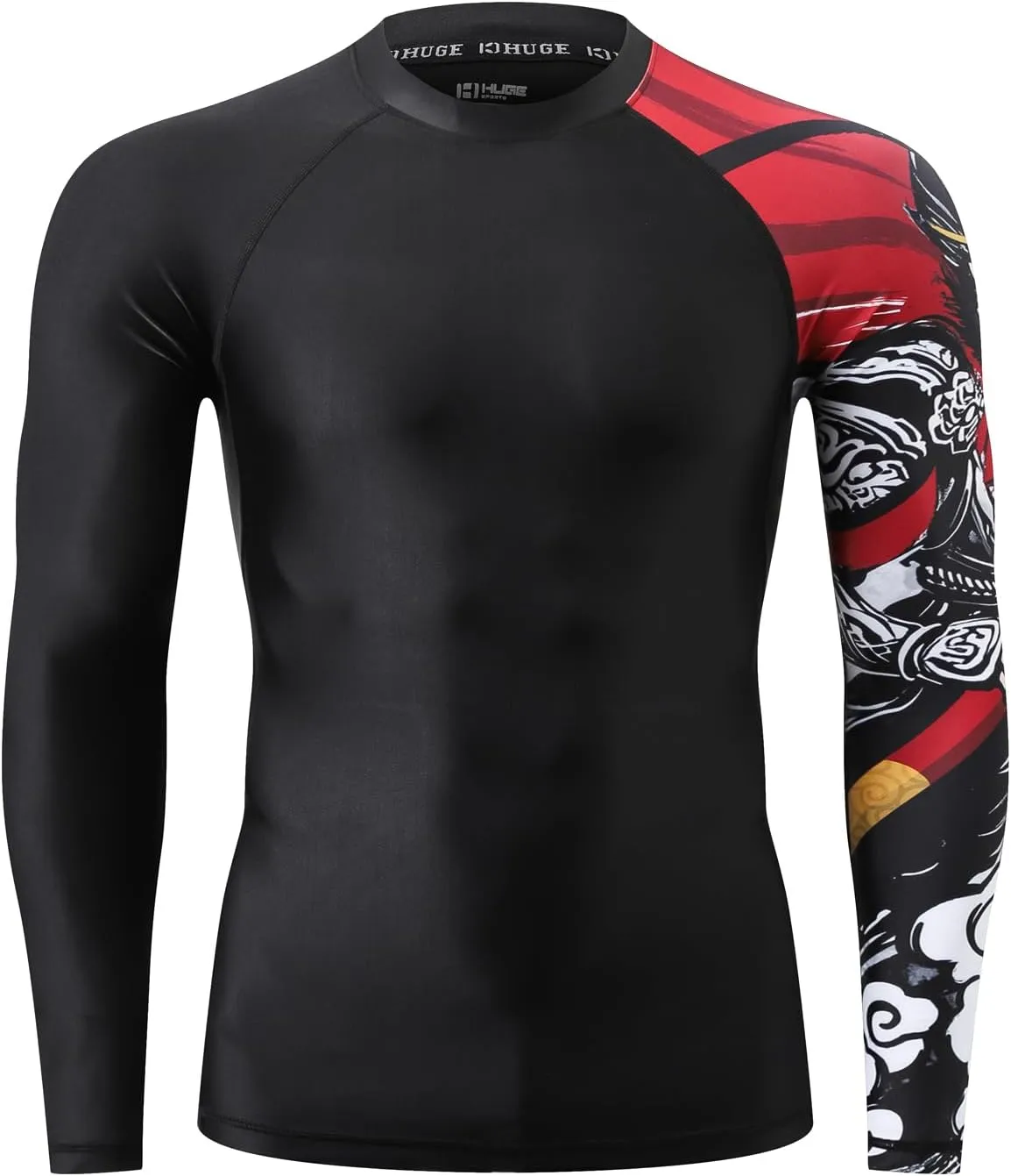 HUGE SPORTS Men's Rash Guard Long Sleeves UPF 50  UV Sun Protection Quick Drying Splice Compression Swim Shirts