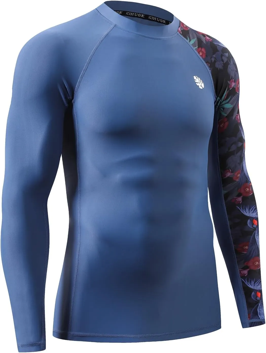 HUGE SPORTS Men's Rash Guard Long Sleeves UPF 50  UV Sun Protection Quick Drying Splice Compression Swim Shirts