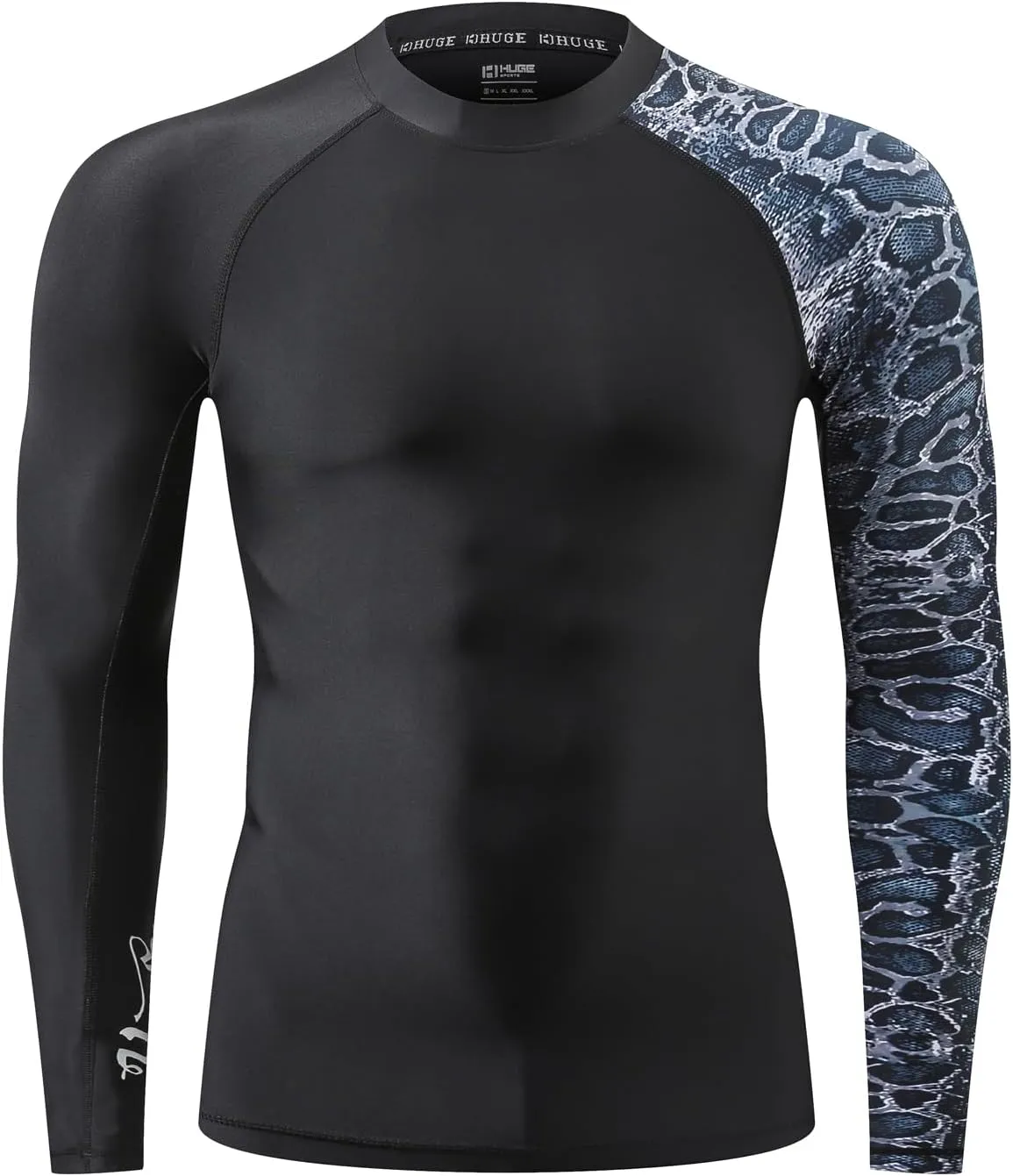 HUGE SPORTS Men's Rash Guard Long Sleeves UPF 50  UV Sun Protection Quick Drying Splice Compression Swim Shirts