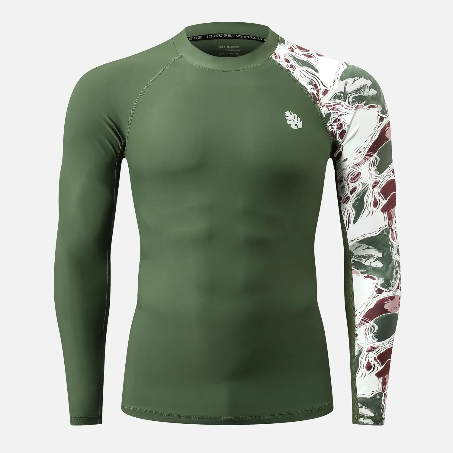 HUGE SPORTS Men's Rash Guard Long Sleeves UPF 50  UV Sun Protection Quick Drying Splice Compression Swim Shirts