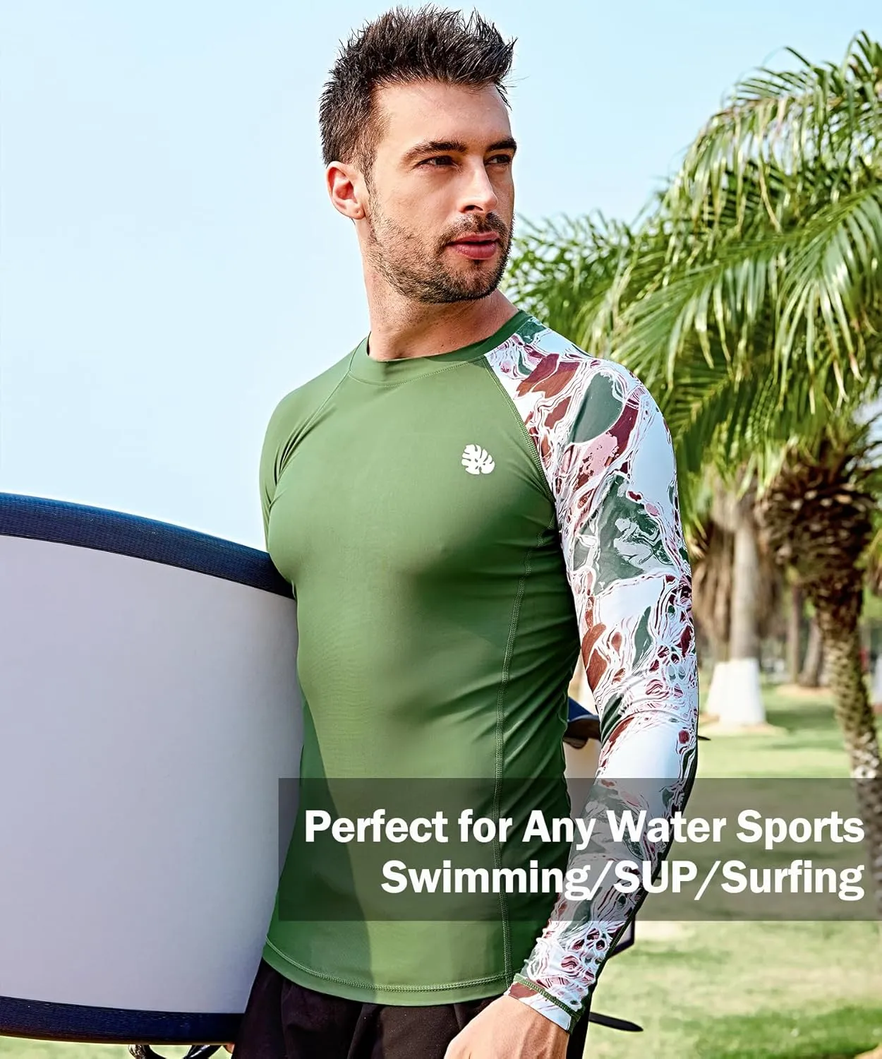 HUGE SPORTS Men's Rash Guard Long Sleeves UPF 50  UV Sun Protection Quick Drying Splice Compression Swim Shirts