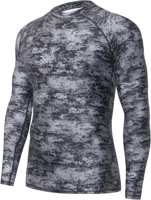 HUGE SPORTS Men's Rash Guard Long Sleeves UPF 50  UV Sun Protection Quick Drying Splice Compression Swim Shirts