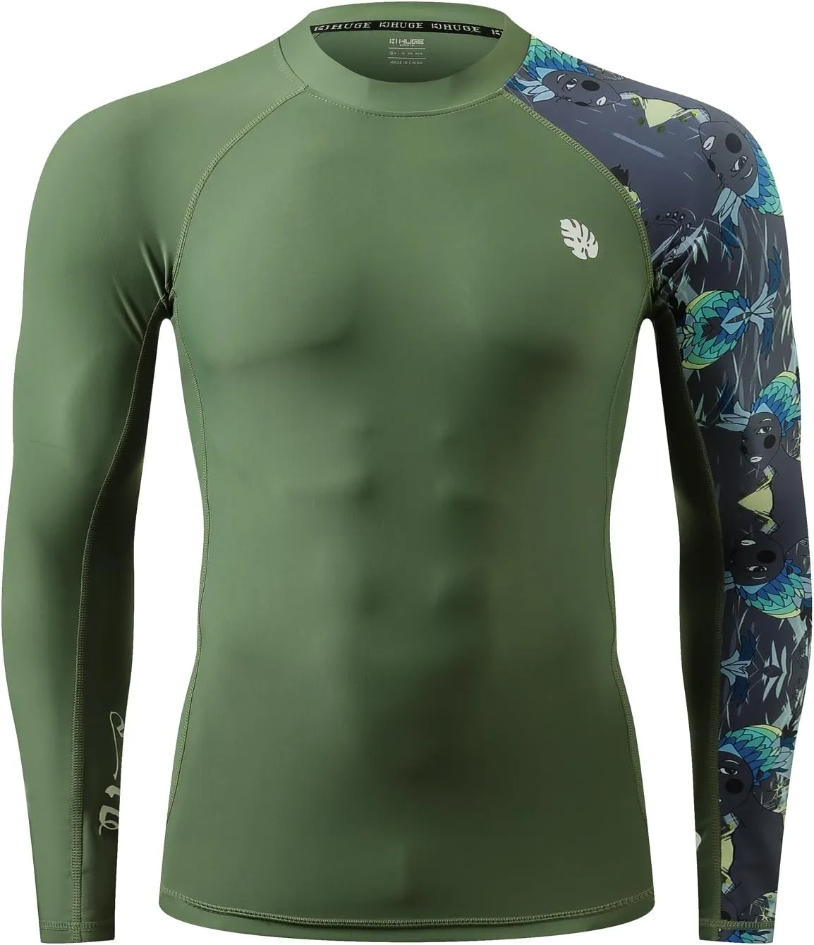 HUGE SPORTS Men's Rash Guard Long Sleeves UPF 50  UV Sun Protection Quick Drying Splice Compression Swim Shirts