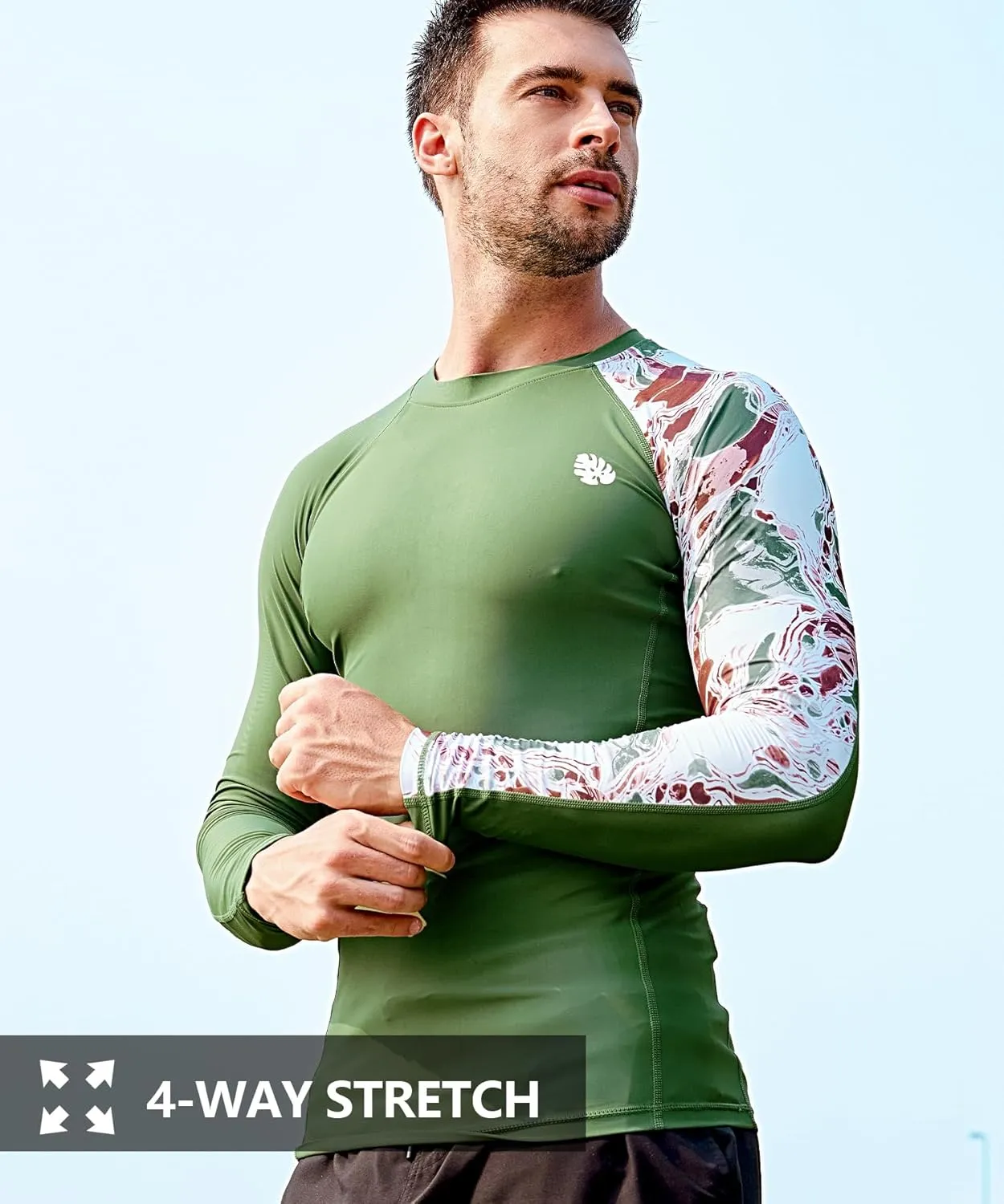 HUGE SPORTS Men's Rash Guard Long Sleeves UPF 50  UV Sun Protection Quick Drying Splice Compression Swim Shirts