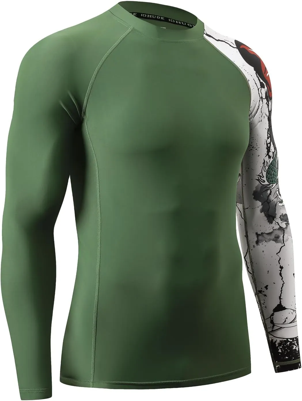 HUGE SPORTS Men's Rash Guard Long Sleeves UPF 50  UV Sun Protection Quick Drying Splice Compression Swim Shirts