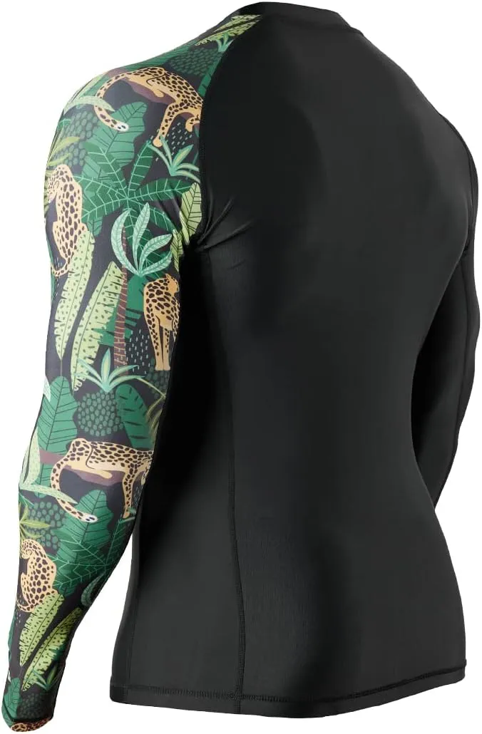 HUGE SPORTS Men's Rash Guard Long Sleeves UPF 50  UV Sun Protection Quick Drying Splice Compression Swim Shirts