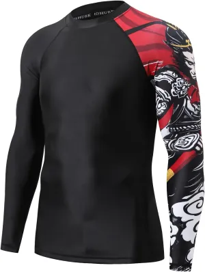 HUGE SPORTS Men's Rash Guard Long Sleeves UPF 50  UV Sun Protection Quick Drying Splice Compression Swim Shirts