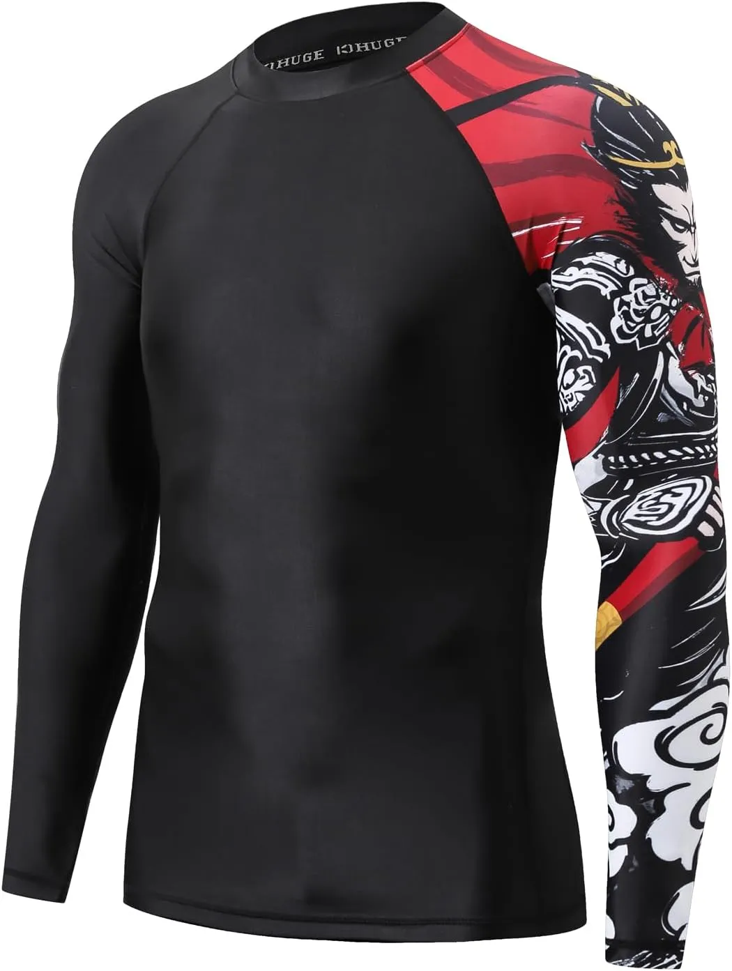 HUGE SPORTS Men's Rash Guard Long Sleeves UPF 50  UV Sun Protection Quick Drying Splice Compression Swim Shirts