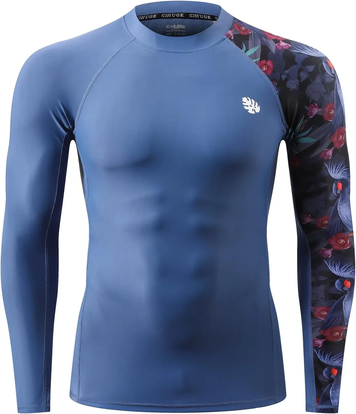 HUGE SPORTS Men's Rash Guard Long Sleeves UPF 50  UV Sun Protection Quick Drying Splice Compression Swim Shirts