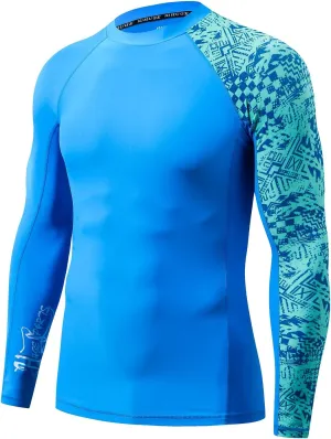 HUGE SPORTS Men's Rash Guard Long Sleeves UPF 50  UV Sun Protection Quick Drying Splice Compression Swim Shirts