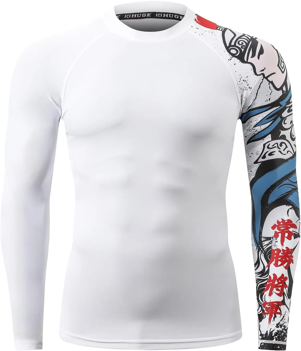 HUGE SPORTS Men's Rash Guard Long Sleeves UPF 50  UV Sun Protection Quick Drying Splice Compression Swim Shirts