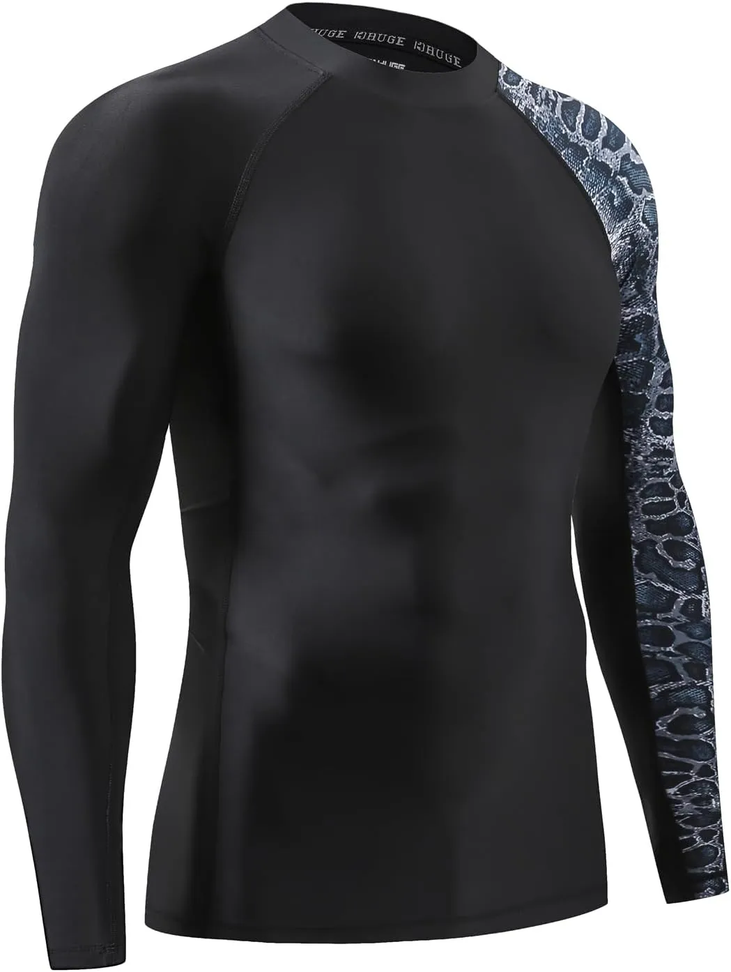 HUGE SPORTS Men's Rash Guard Long Sleeves UPF 50  UV Sun Protection Quick Drying Splice Compression Swim Shirts