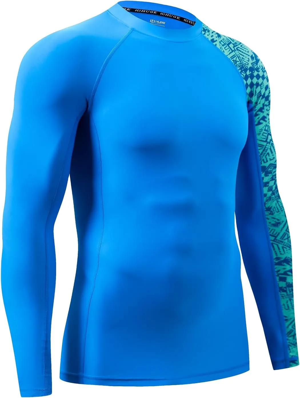 HUGE SPORTS Men's Rash Guard Long Sleeves UPF 50  UV Sun Protection Quick Drying Splice Compression Swim Shirts