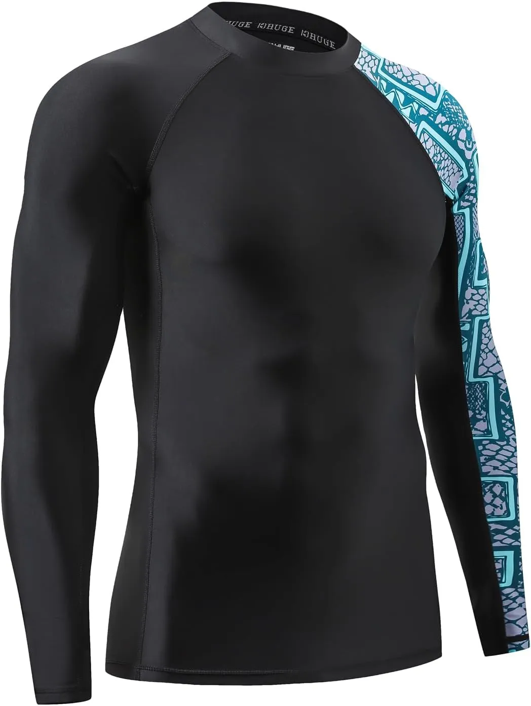 HUGE SPORTS Men's Rash Guard Long Sleeves UPF 50  UV Sun Protection Quick Drying Splice Compression Swim Shirts