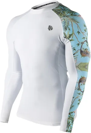 HUGE SPORTS Men's Rash Guard Long Sleeves UPF 50  UV Sun Protection Quick Drying Splice Compression Swim Shirts