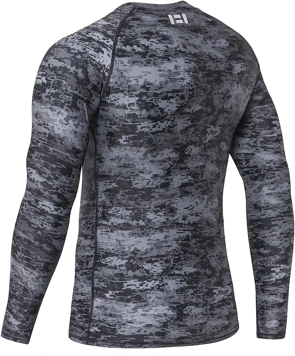 HUGE SPORTS Men's Rash Guard Long Sleeves UPF 50  UV Sun Protection Quick Drying Splice Compression Swim Shirts