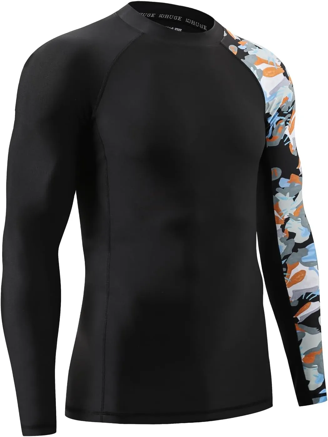 HUGE SPORTS Men's Rash Guard Long Sleeves UPF 50  UV Sun Protection Quick Drying Splice Compression Swim Shirts