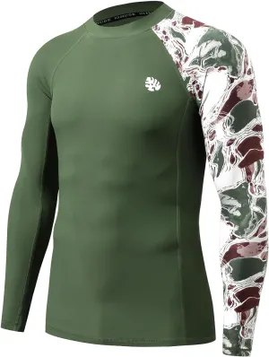 HUGE SPORTS Men's Rash Guard Long Sleeves UPF 50  UV Sun Protection Quick Drying Splice Compression Swim Shirts