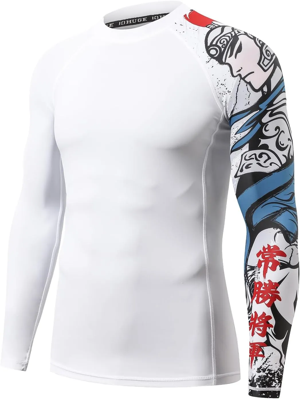 HUGE SPORTS Men's Rash Guard Long Sleeves UPF 50  UV Sun Protection Quick Drying Splice Compression Swim Shirts