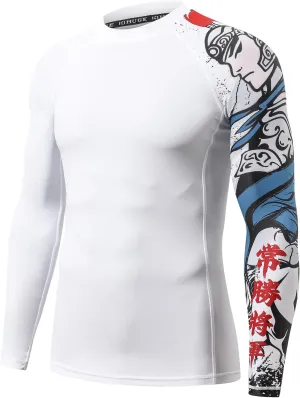 HUGE SPORTS Men's Rash Guard Long Sleeves UPF 50  UV Sun Protection Quick Drying Splice Compression Swim Shirts