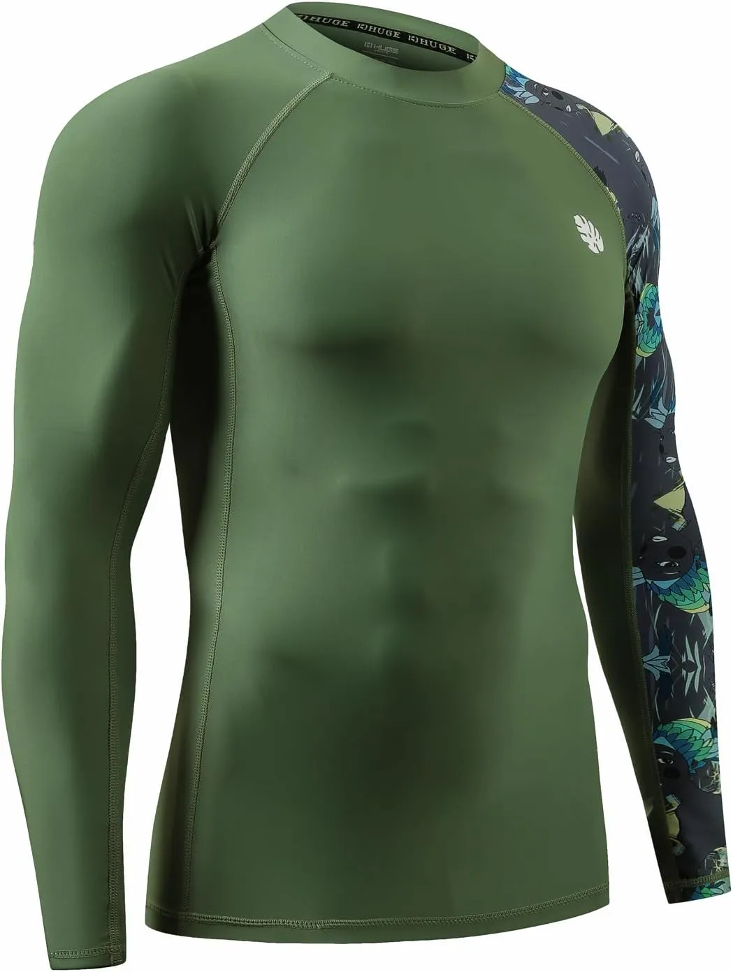 HUGE SPORTS Men's Rash Guard Long Sleeves UPF 50  UV Sun Protection Quick Drying Splice Compression Swim Shirts