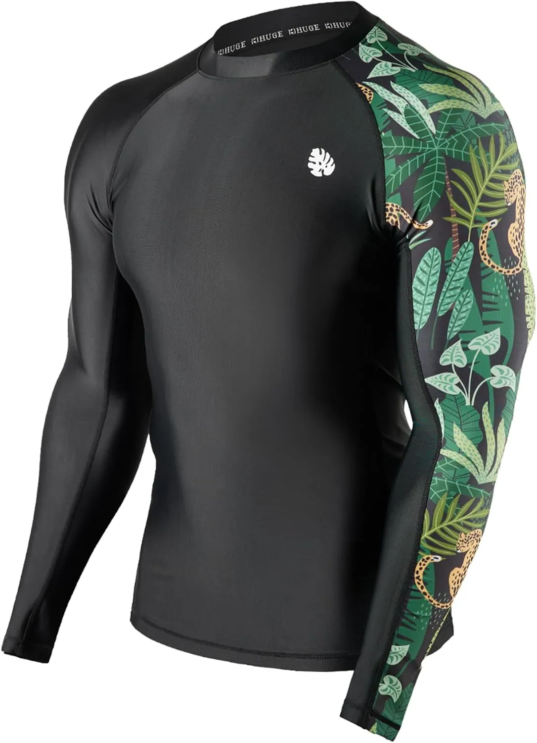 HUGE SPORTS Men's Rash Guard Long Sleeves UPF 50  UV Sun Protection Quick Drying Splice Compression Swim Shirts